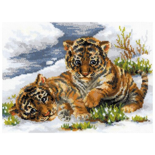 фото Риолис набор для вышивания тигрята в снегу 40 х 30 см (1564)