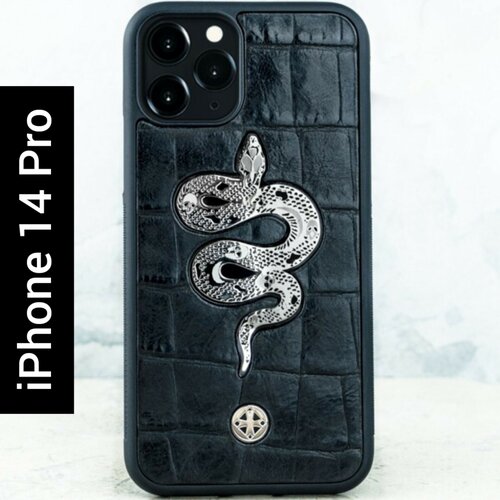 Чехол iPhone 14 Pro - Euphoria Metal Snake CROC Leather - Змея чехол iphone 14 euphoria crocodile croc leather крокодил