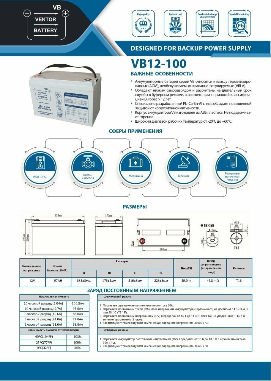Аккумулятор Vektor VB 12-100