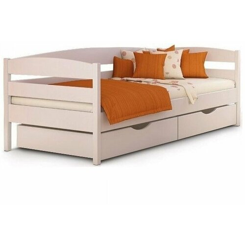 Односпальная кровать из массива сосны Адра, 90х200 см (габариты 100х210 см), цвет белая эмаль, Без ящиков.