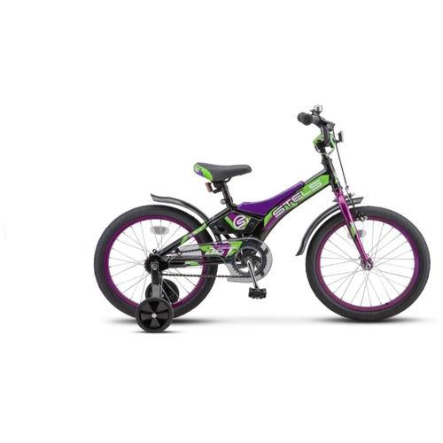фото Велосипед детский двухколесный для мальчика с дополнительными колесами stels jet-18" 10" чёрный-фиолетовый
