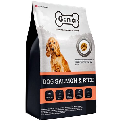 GINA DOG Salmon & Rice Гипоаллергенный сухой корм для собак, 3 кг