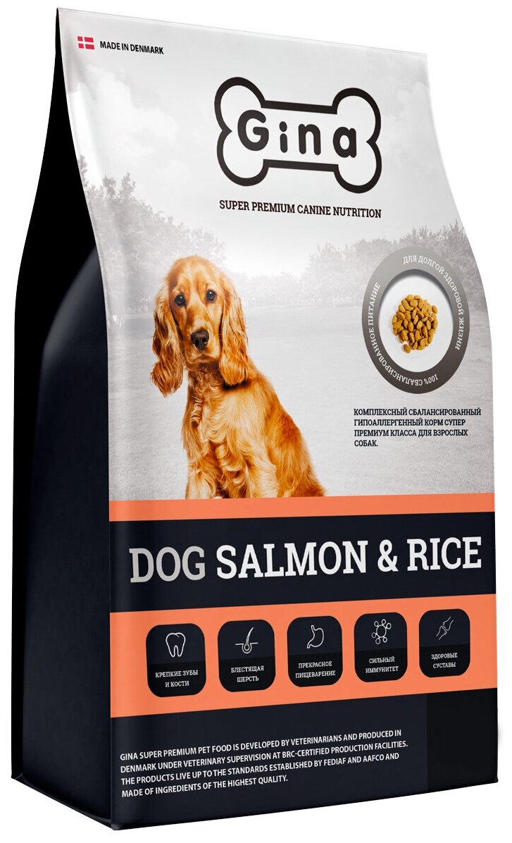 GINA DOG Salmon & Rice Гипоаллергенный сухой корм для собак, 3 кг