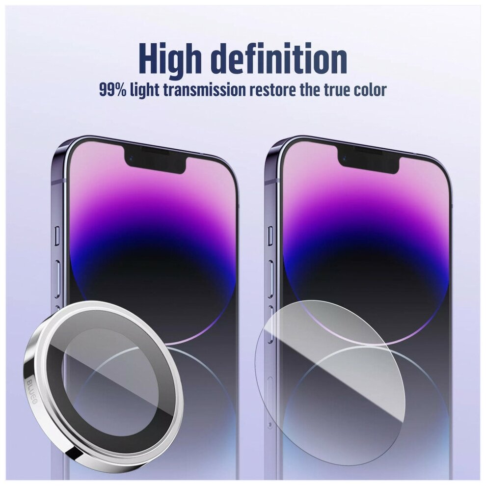 Защитное стекло Blueo Camera Lens PVD stainless steel (3  +install) 02 для камеры iPhone 14 Pro/14 Pro Max цвет Серебристый (BM5643-SIL)