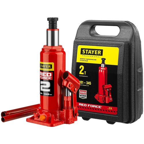 Домкрат бутылочный гидравлический STAYER Red Force 43160-2-K_z01 (2 т) красный