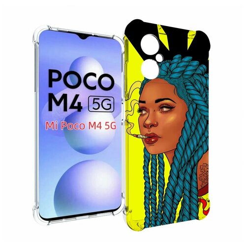 Чехол MyPads девушка с запутанными волосами синий женский для Xiaomi Poco M4 5G задняя-панель-накладка-бампер