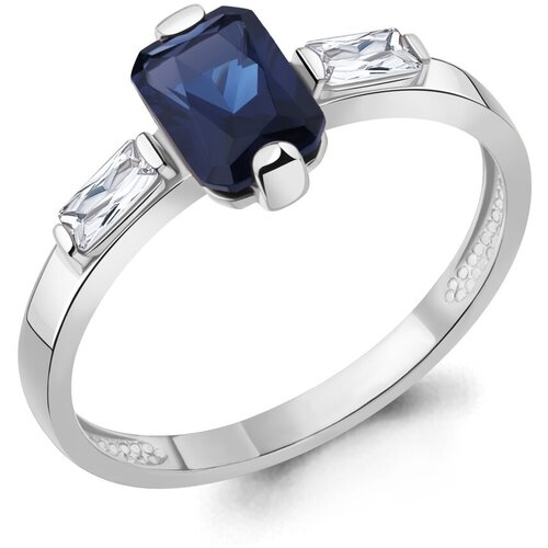 фото Кольцо aquamarine, серебро, 925 проба, сапфир синтетический, фианит, размер 16.5, серебряный