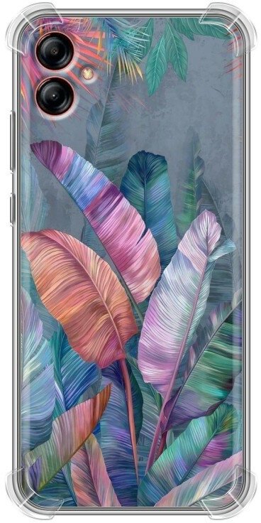 Дизайнерский силиконовый с усиленными углами чехол для Гэлакси А04е / Samsung Galaxy A04e Тропические листья