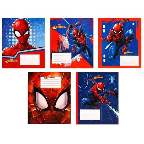 Тетрадь в клетку 12 листов, 5 видов микс, обложка мелованный картон, Человек-паук(20 шт.) тетрадь 12 листов в клетку супергерой человек паук микс