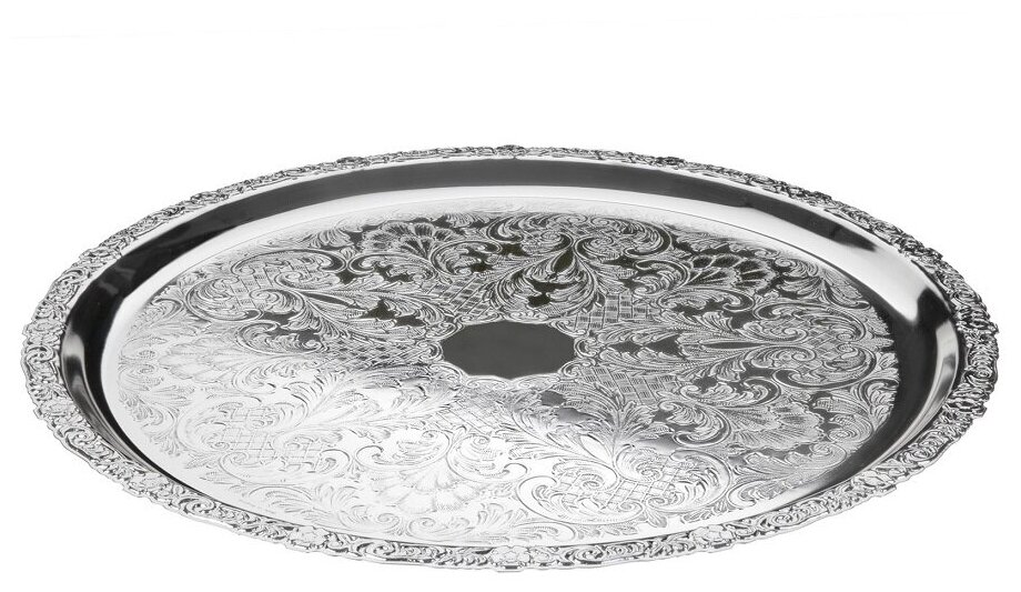 Поднос круглый с посеребрением, диаметр 35 см, нержавеющая сталь, Queen Anne, Великобритания, QA-0/6192