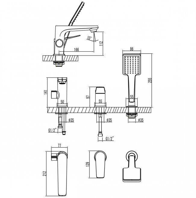 Смеситель Lemark Bronx LM3745GM на борт ванны - фотография № 4