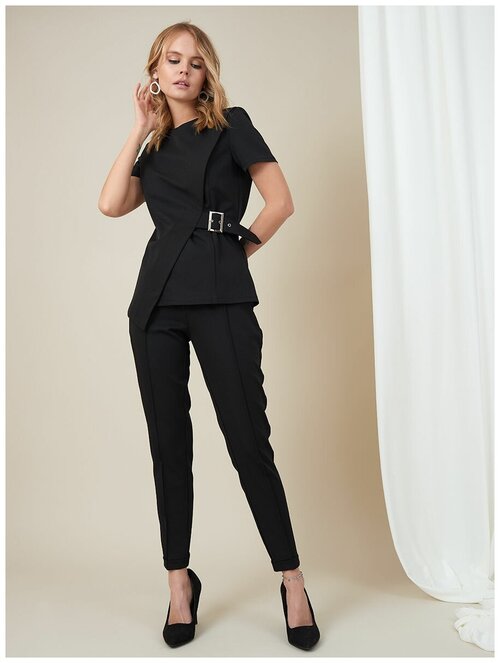 Костюм VIAVILLE, жакет и брюки, повседневный стиль, полуприлегающий силуэт, размер 42, черный
