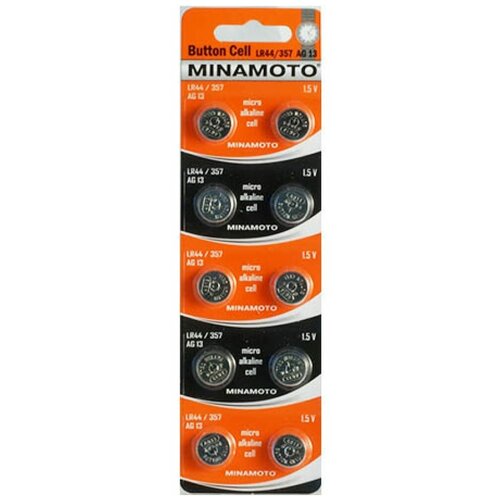 Часовая батарейка Minamoto AG13 LR44, 10 card 55013 minamoto lr44 ag13 357 1 5 вольта щелочные алкалиновые батарейки 30шт