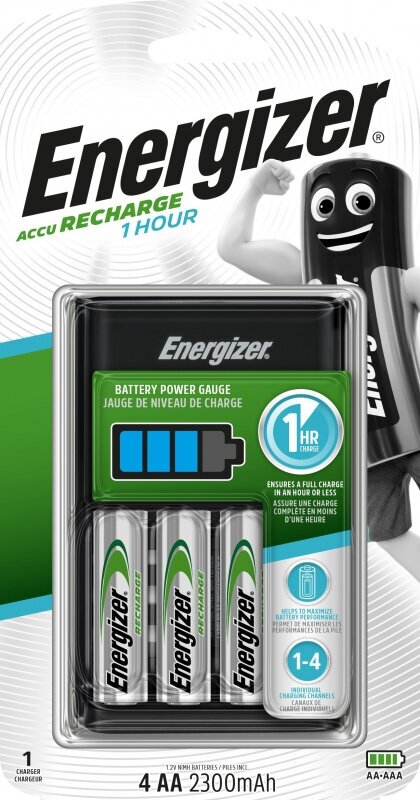 Зарядное устройство для аккумуляторных батареек ENERGIZER 1 HOUR Charger + 4 аккумуляторные батарейки AA 2300 mAh