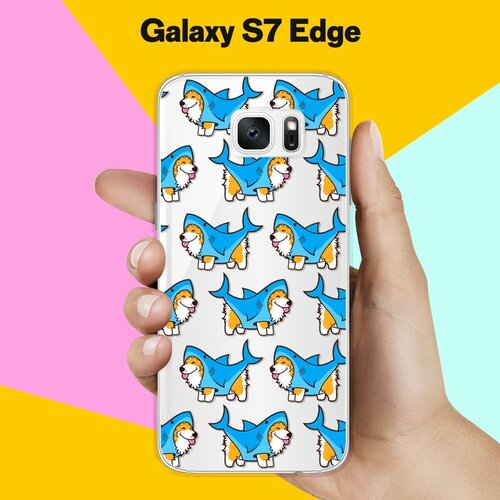 Силиконовый чехол на Samsung Galaxy S7 Edge Акула-Корги / для Самсунг Галакси С7 Едж