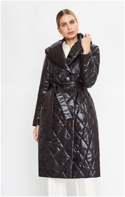 Куртка  Electrastyle, демисезон/зима, удлиненная, силуэт прямой, пояс/ремень, подкладка, стеганая, карманы, водонепроницаемая, воздухопроницаемая, капюшон, размер 42, бежевый