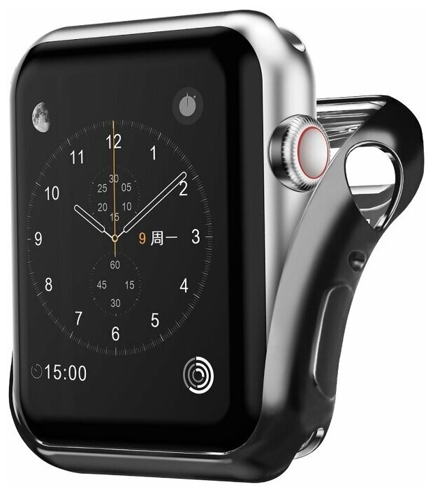 Бампер INTERSTEP для Apple Watch 40 "спортивный", силикон, чёрный