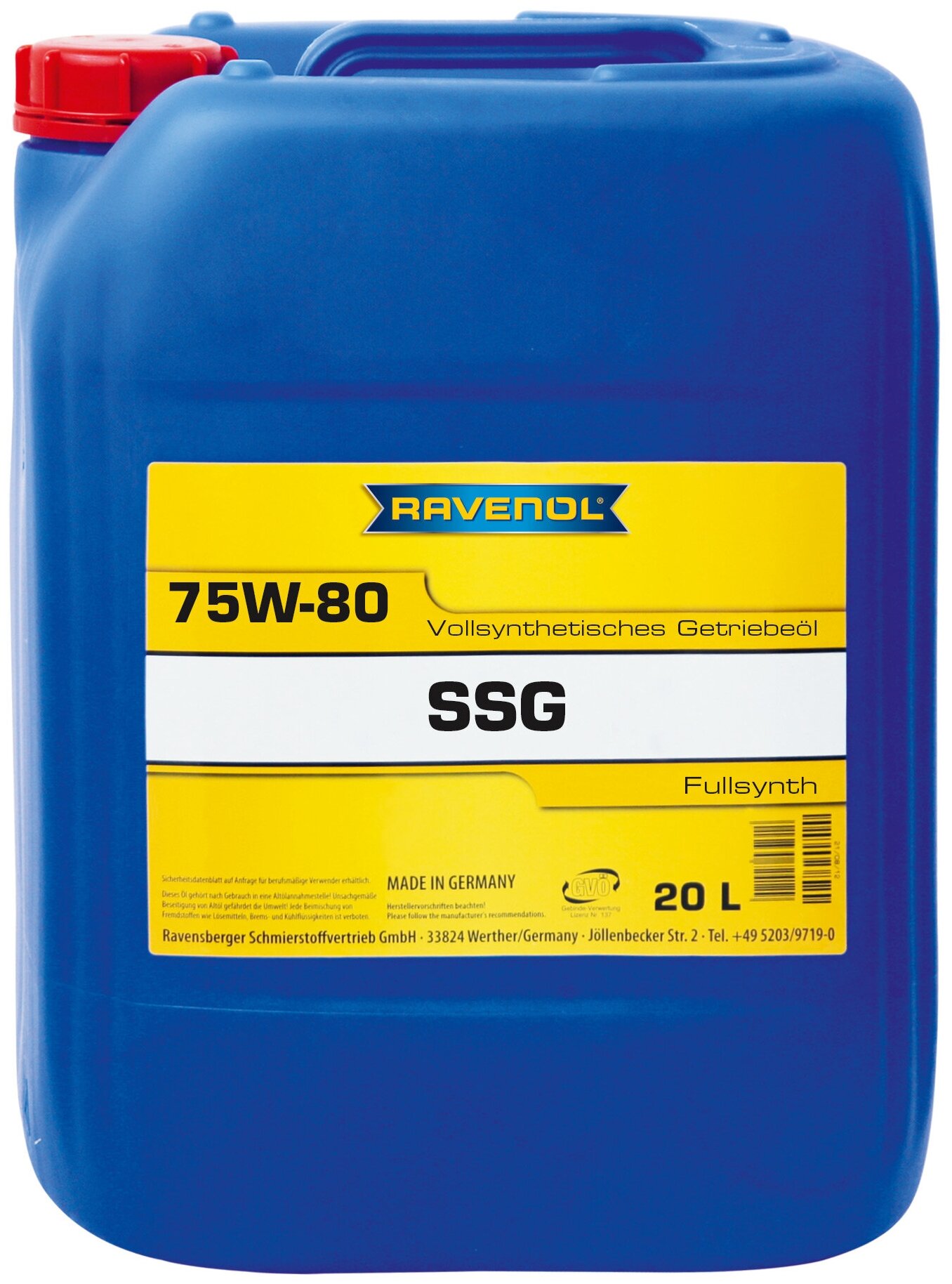 Трансмиссионное масло Ravenol SSG 75W-80, синтетическое, 20 л