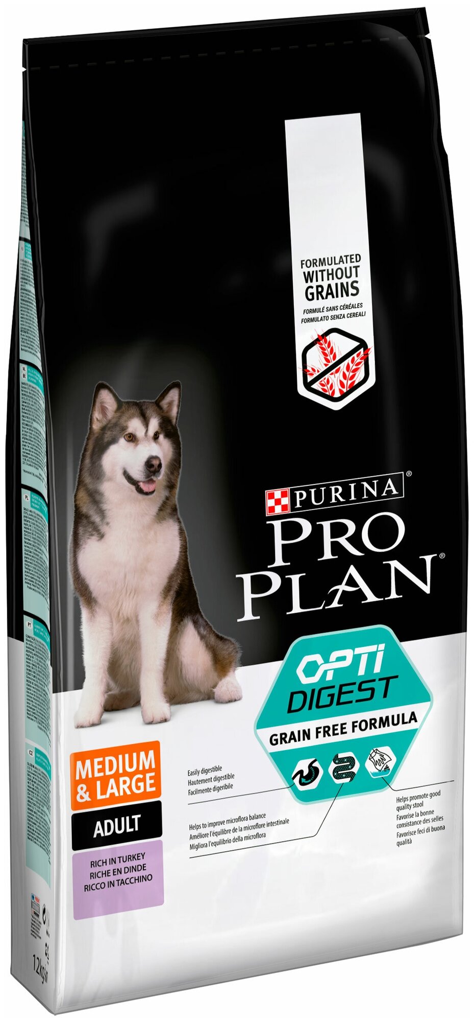 PRO PLAN ADULT DOG OPTIDIGEST GRAIN-FREE MEDIUM & LARGE беззерновой для взрослых собак средних и крупных пород с чувствительным пищеварением с индейкой (12 + 12 кг)