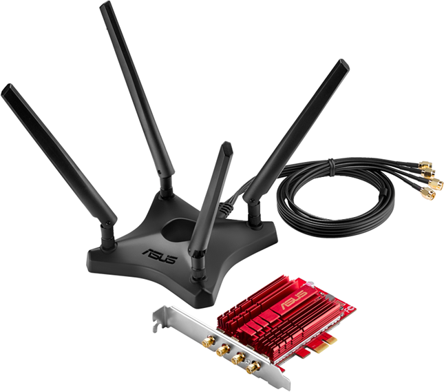 Wi-Fi-адаптер ASUS Адаптер // WI-FI 802.11ac, 1000 + 2167 Mbps PCI-E Adapter, 4 антенны ; 90IG02H0-BM0000