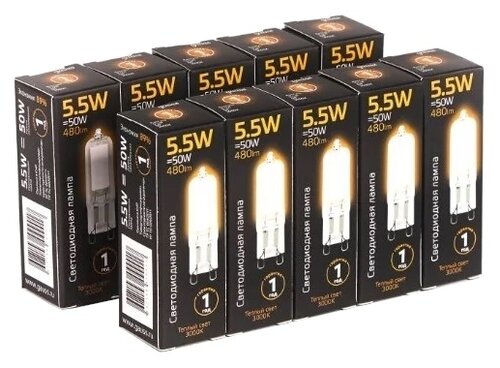 Упаковка светодиодных ламп 10 шт. gauss 107809105, G9, JCD, 5.5 Вт, 3000 К
