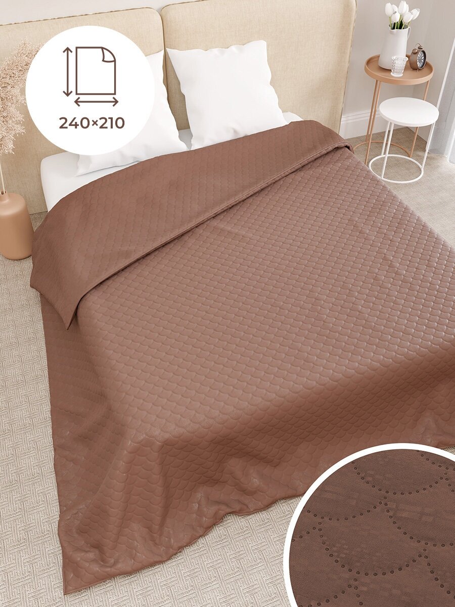 Покрывало на кровать диван 240х210 стеганое евро, коричневый - фотография № 1
