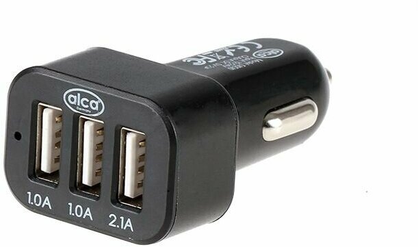 Зарядное устройство в автомобиль с 3-мя USB, 2.1 А, 12В / 24В, черный