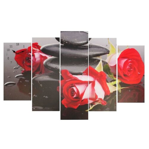 фото Часы настенные модульные "красные розы на камнях", 80 x 140 см сюжет