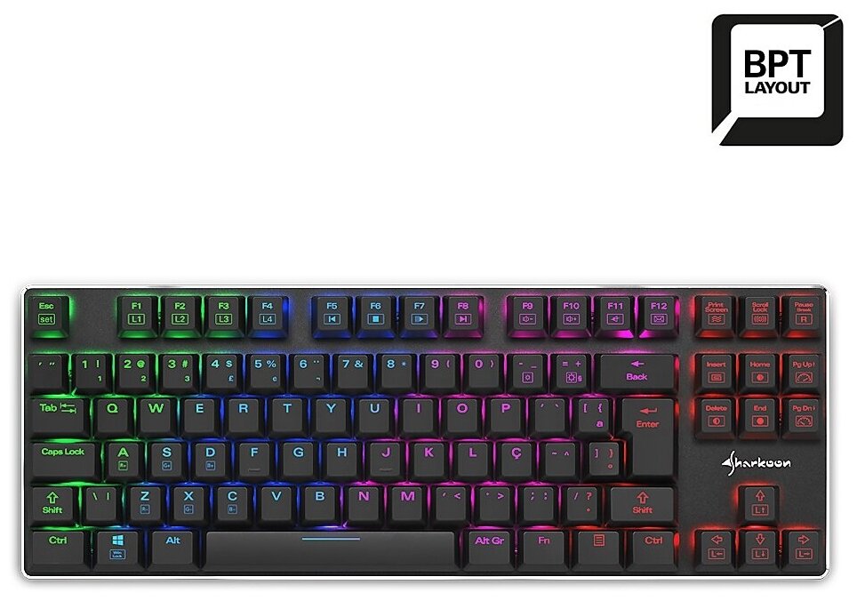 Клавиатура Sharkoon PureWriter TKL RGB Kailh Red проводная игровая для PC красная подсветка