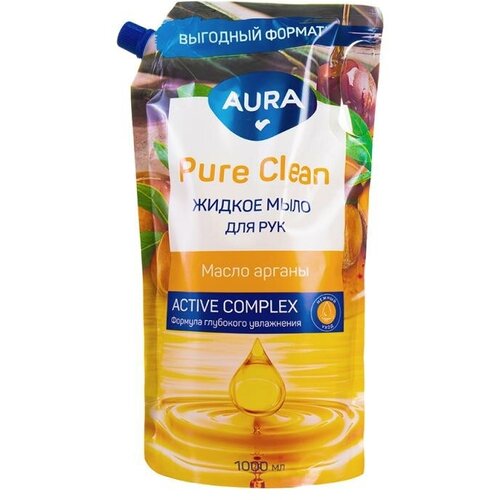 Жидкое мыло для рук Pure Clean, AURA, 1000 мл, в ассортименте жидкое хозяйственное мыло 72% clean room 1000 мл