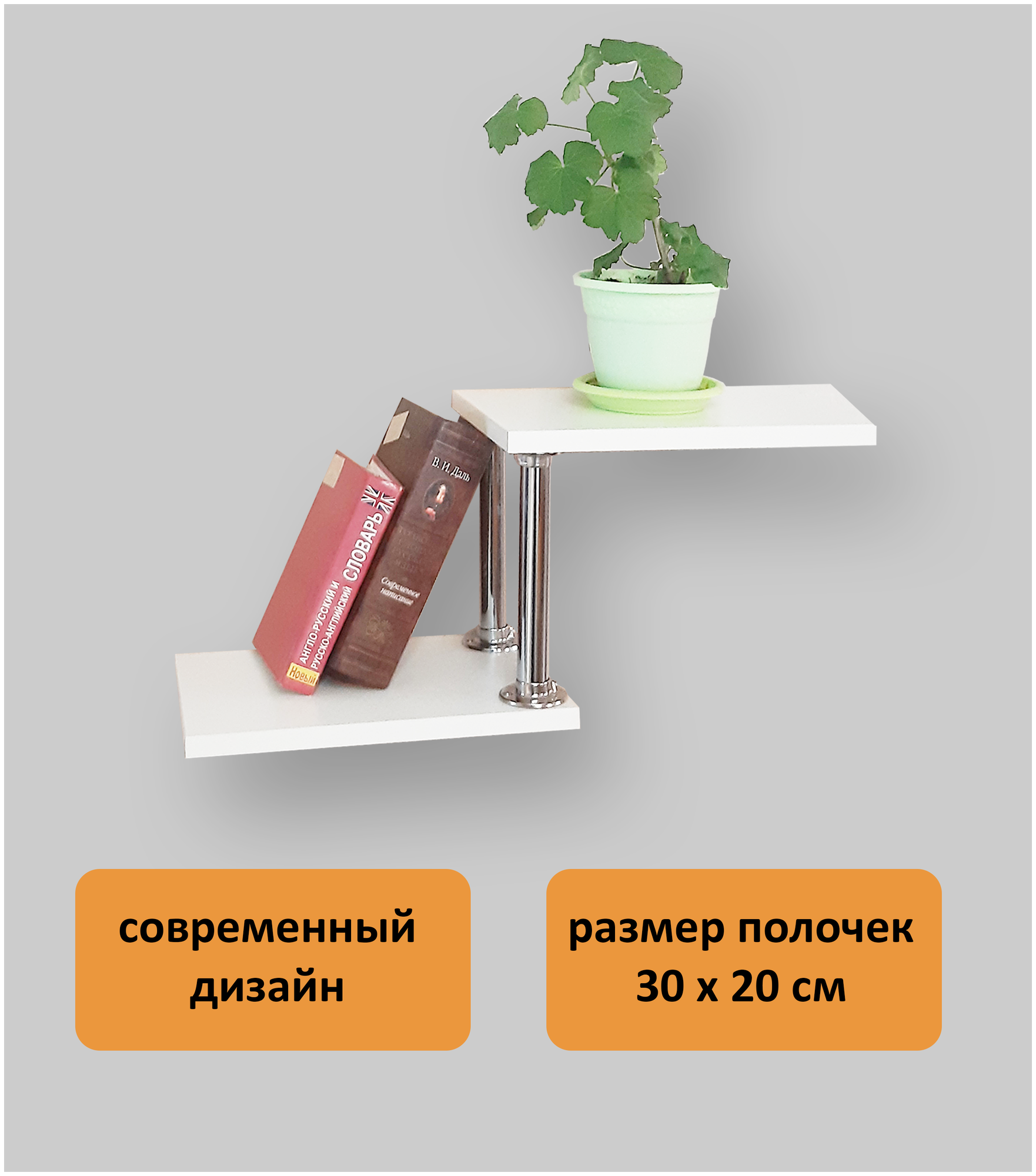 Подставка для цветов на стену(настенная) С2. Полки 30х20 см. Цвет белый.