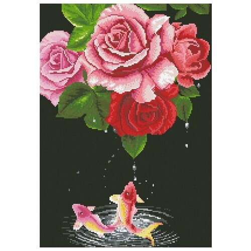 Алмазная вышивка Паутинка «Карпы и розы», 50x35 см