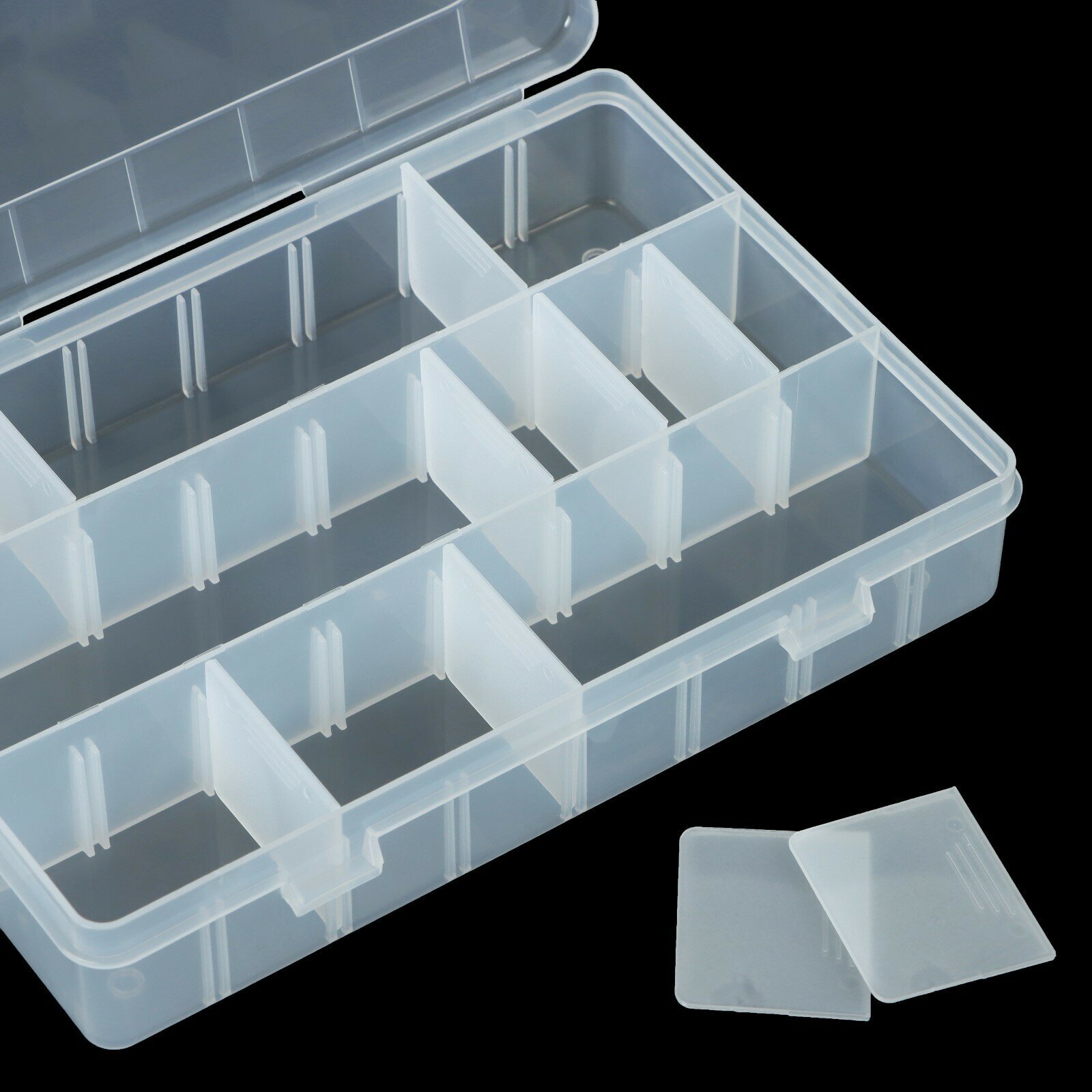 Коробка для рыболовных мелочей с регулируемыми ячейками К-63, цвет прозрачный, 19,5х13,5х4 см