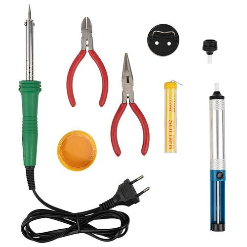 Набор для пайки 13 паяльник 30Вт подставка губка для удаления припоя канифоль припой Rexant 12-0166 3 упак 479400₽