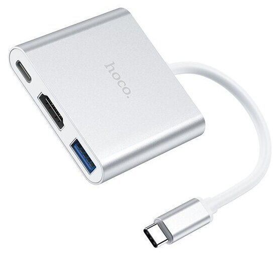 USB-концентратор HOCO HB14, Easy, USB 3.0, HDMI, Type-C+PD, алюминий, кабель Type-C, серый