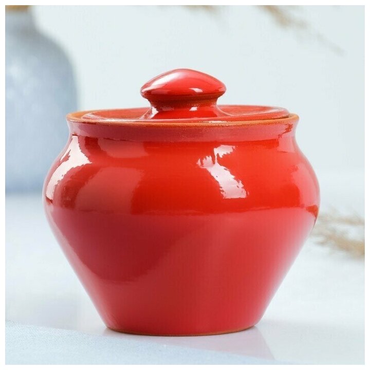 фото Горшочек под жаркое с крышкой "Вятский" 0,7л, красный