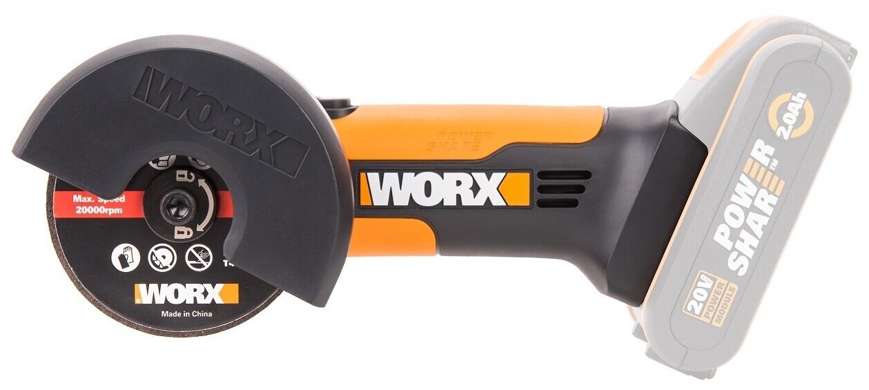 Угловая шлифмашина аккумуляторная WORX WX801.9, 20В, 76 мм, без АКБ и ЗУ