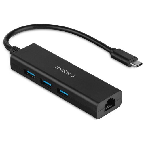 USB-концентратор Rombica Type-C Hub Lan, разъемов: 3, черный rombica rombica type c hub m7 usb3 0 type c m 1 type c dc in 2 usb 3 0 type a f hdmi lan sdxc msdxc 3 5mm