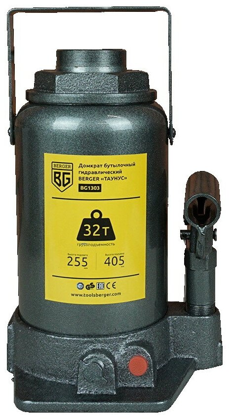 Домкрат бутылочный гидравлический BERGER Таунус BG1303 (32 т)