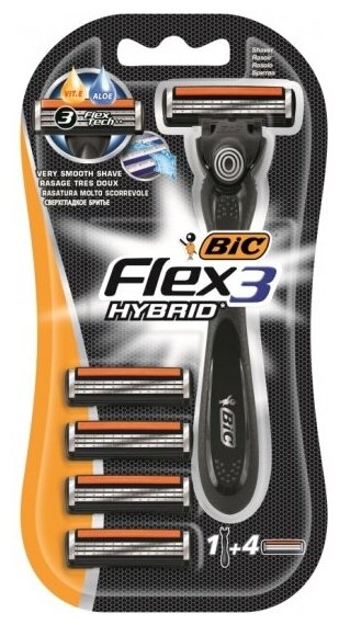 Бритвенный станок Bic Flex 3 Hybrid, с 4 сменными кассетами