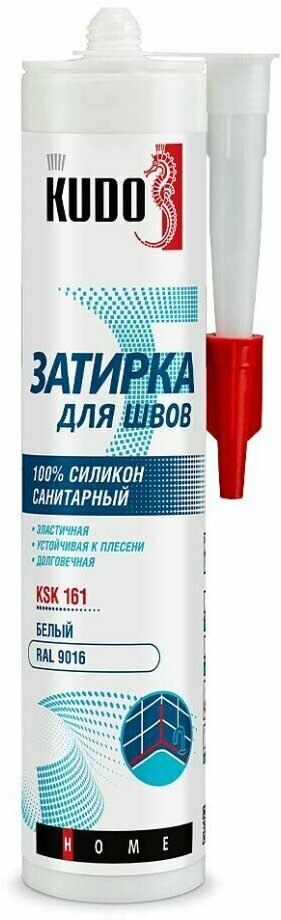 Герметик-затирка силиконовый, санитарный, KUDO HOME, KSK-161, RAL 9016, 280 мл, белый