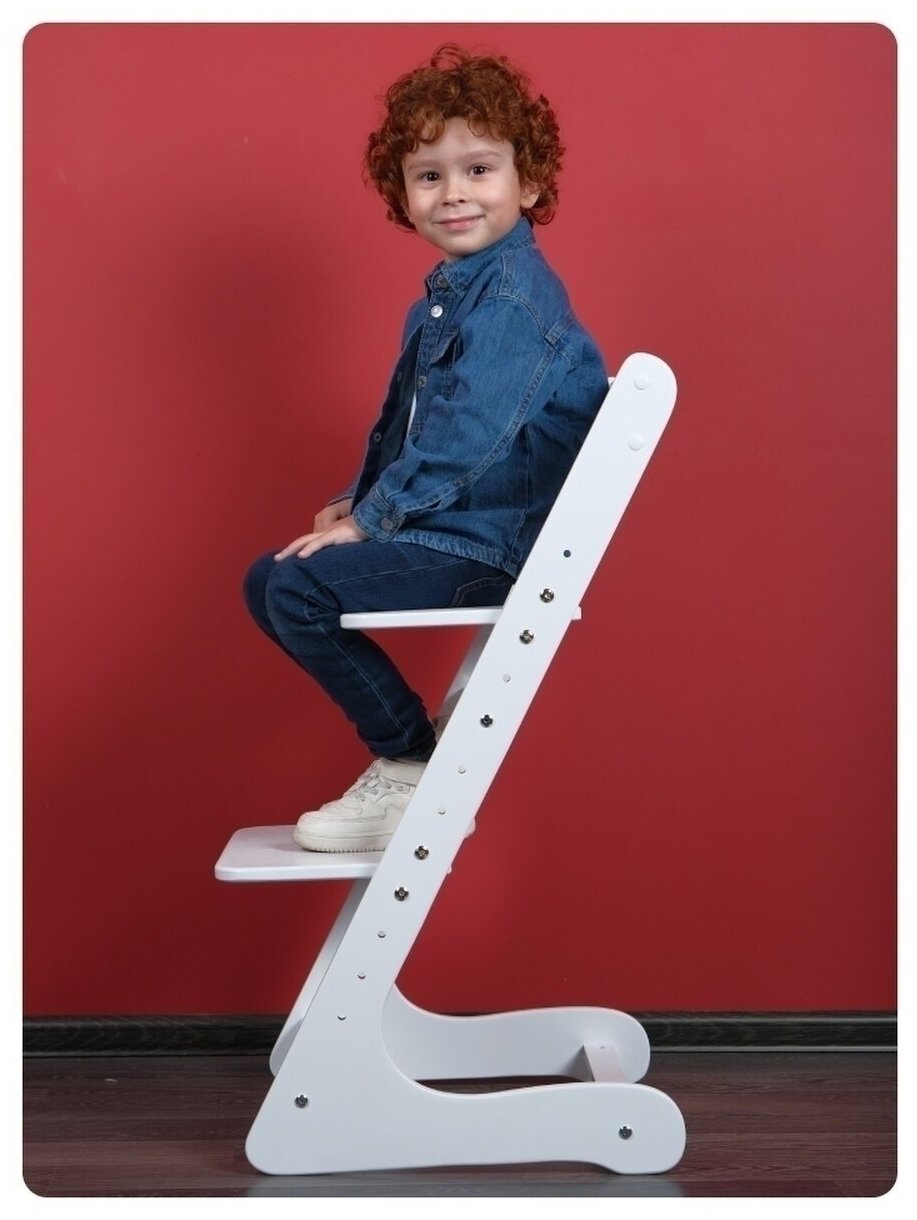 Растущий стул школьнику для правильной осанки - детский регулируемый ростовой стульчик из дерева, белый - фотография № 12