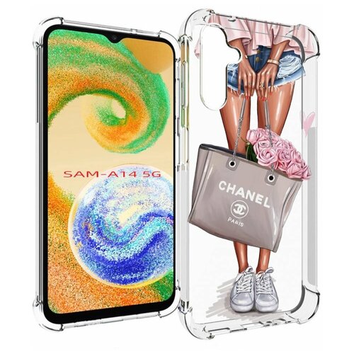 чехол mypads стильная девушка для samsung galaxy a14 5g задняя панель накладка бампер Чехол MyPads Девушка-с-сумкой женский для Samsung Galaxy A14 4G/ 5G задняя-панель-накладка-бампер