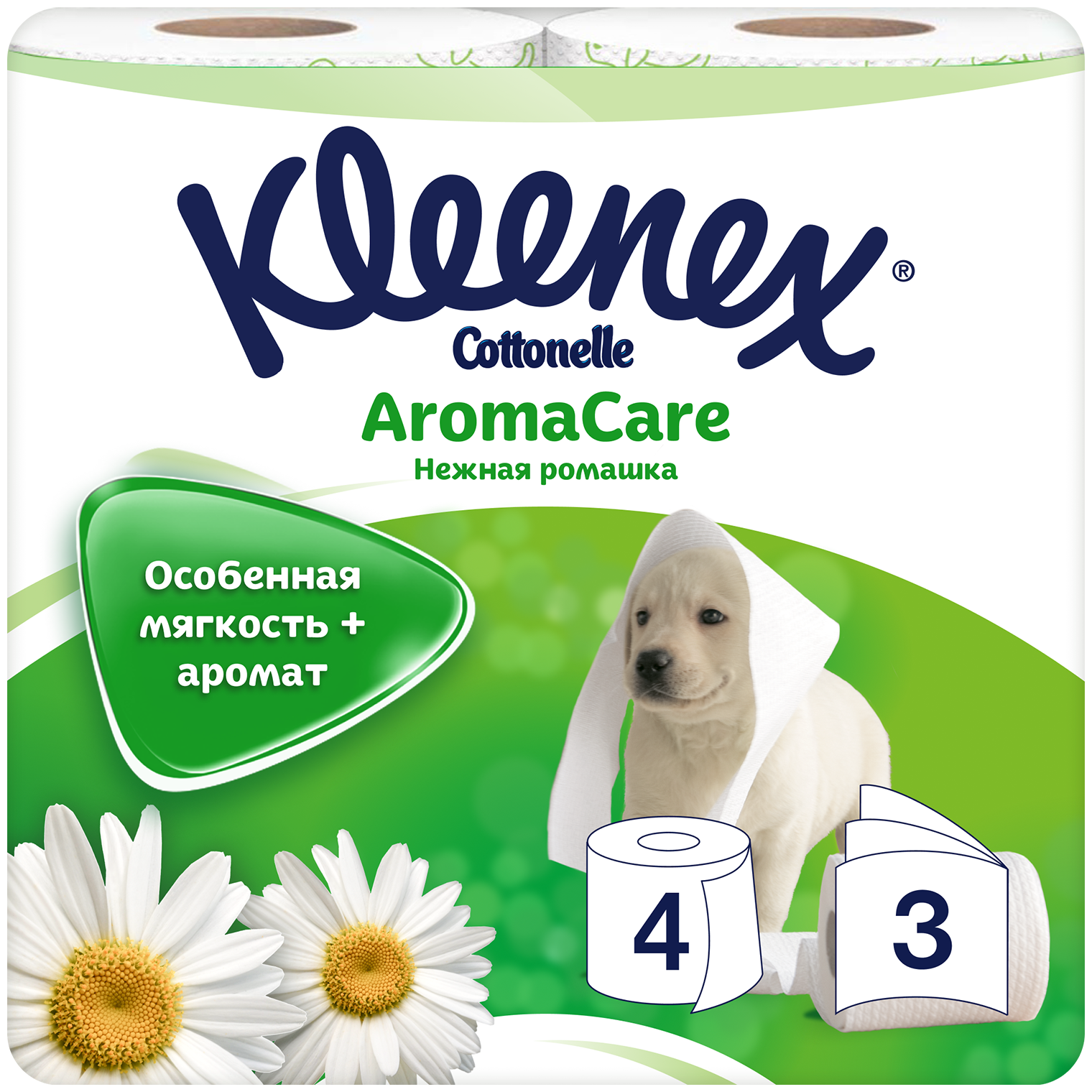 Kleenex туалетная бумага Нежная ромашка, 3 сл, 4 рул, 1 уп, 