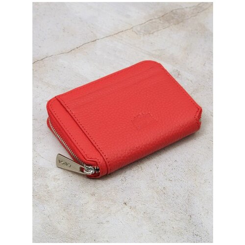 фото Тонкий маленький кошелек картхолдер кредитница capsa из натуральной кожи с отделением для монет, красный