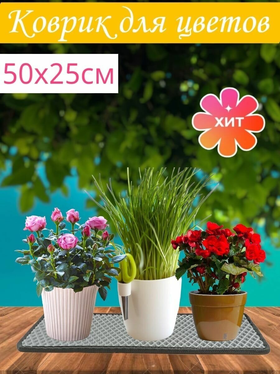 Коврик/поддон для цветов и растений для дома и сада, Серый с черным кантом,50х25См