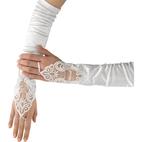 фото Перчатки атласные через палец 35см белый виват