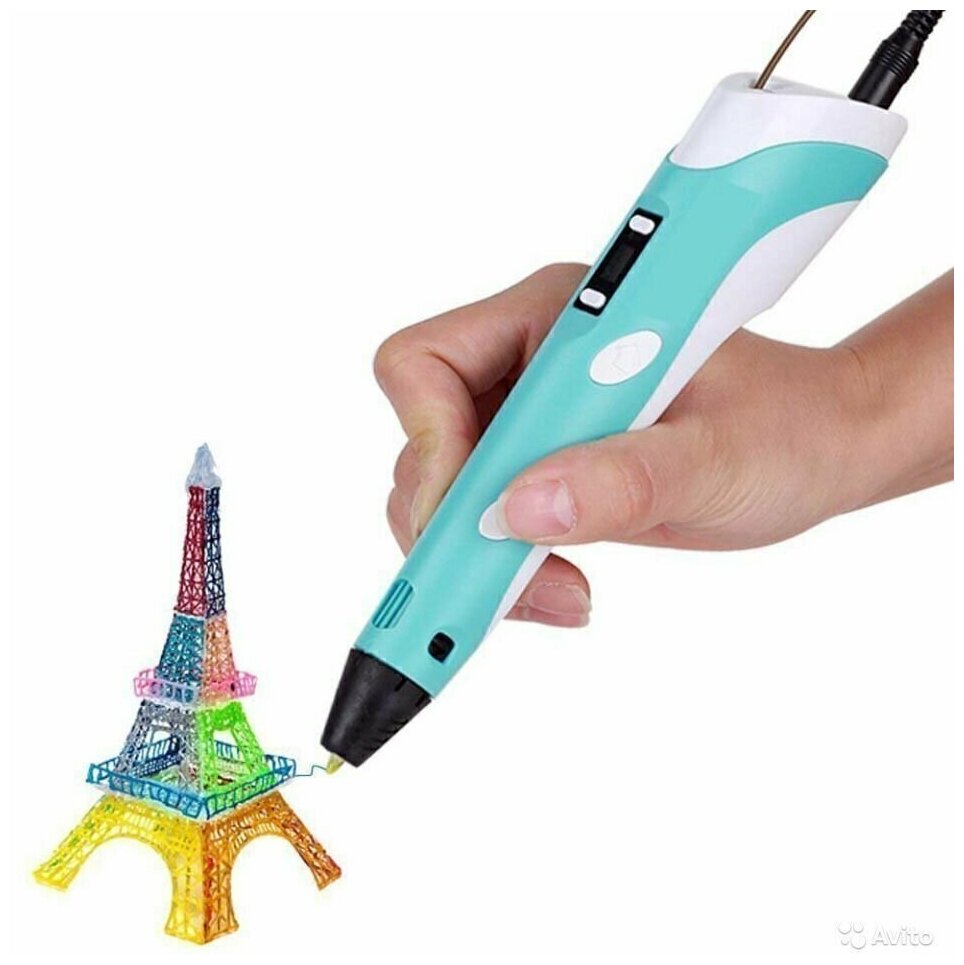 3D ручка " 3DPEN-3" с трафаретами и пластиком 3Д ручка с LED-дисплеем и аксессуарами голубая