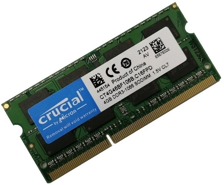 ОЗУ So-Dimm 4Gb PC3 8500S, DDR3 1066, Crucial CT4G46BF106B. C16FPD