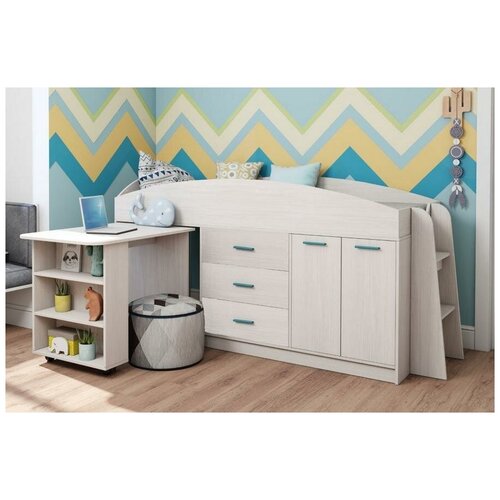 Кровать-чердак мини Астрид-мебель каприз ЦРК КПР12 без рисунка с вык столом шкафом и комодом сп место 80х190 21820₽